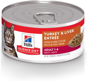 Hill'S Science Diet Adult 1-6, Adult 1-6 Premium Nutrition, Wet Cat Food, Turkey & Liver Minced, 5.5 Oz Can, Case Of 24
