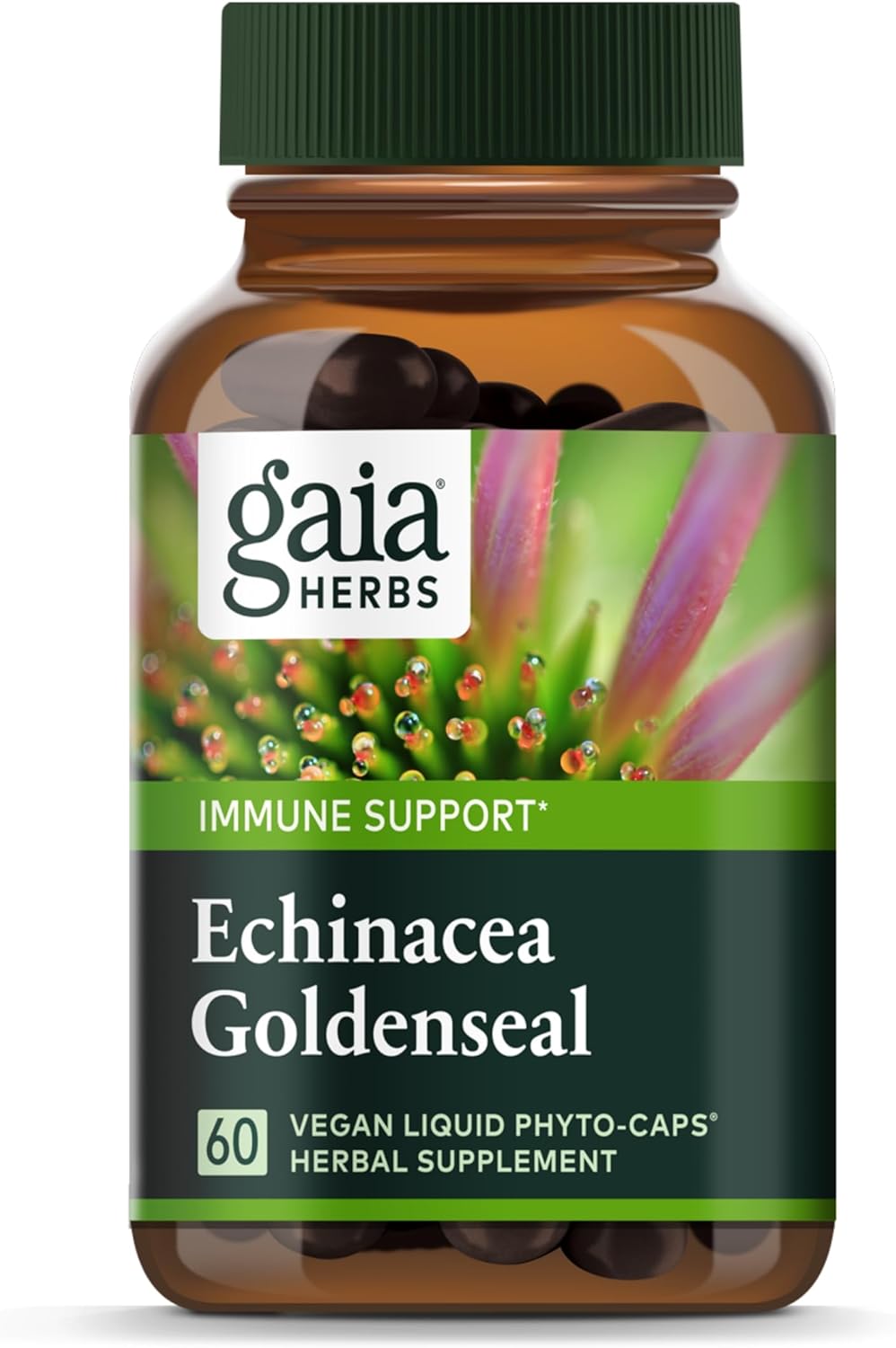 Gaia Herbs Echinacea Goldenseal - Immune Support Supplement For Maintaining A Healthy Respiratory System - With Organic Echinacea And Goldenseal Root - 60 Vegan Liquid Phyto-Capsules (10-Day Supply)