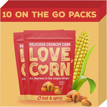 Love Corn Habanero Chilli Crunchy Corn Snack 45G X 10 Bags – Healthy Snacks Ideal For Gluten Free & Vegan Diets – Low Sugar Alternative For Crisps, Mixed Nuts & Pretzels – Perfect To Graze On