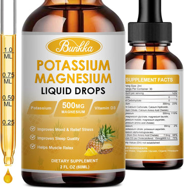 Potassium Magnesium Supplement, 99Mg Potassium Supplement With Magnesium, Calcium, Vitamin D3, Zinc, Sugar Free & Vegan Liquid Drops Supplement For Leg Cramps, Energy, Metabolism, For Adult And Kid