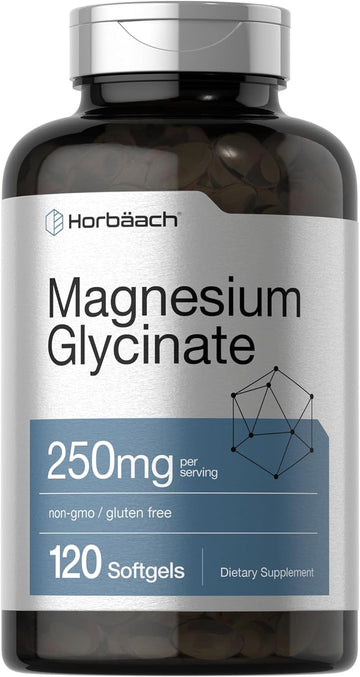 Horbäach Magnesium Glycinate | 250mg | 120 Softgels | Non-GMO and Gluten Free Supplement