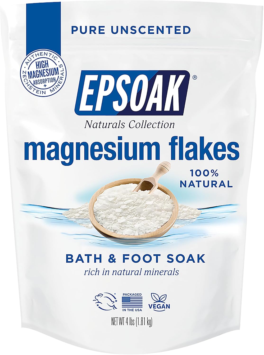 Epsoak Naturals Collection Magnesium Flakes For Foot Spa & Relaxing Bath, 4 Lb, 100% Natural & Unscented Zechstein Magnesium Chloride