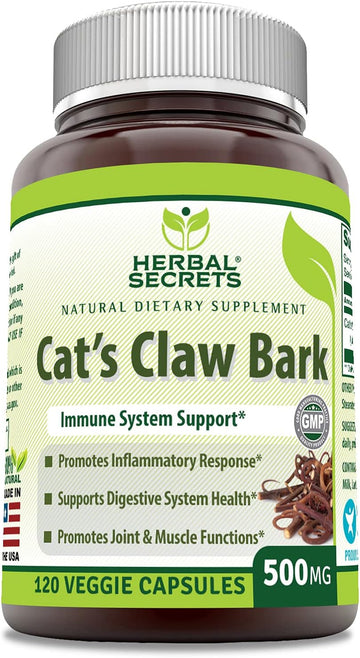 Herbal Secrets Cat'S Claw Bark Dietary Supplement 500 Mg 120 Veggie Capsules
