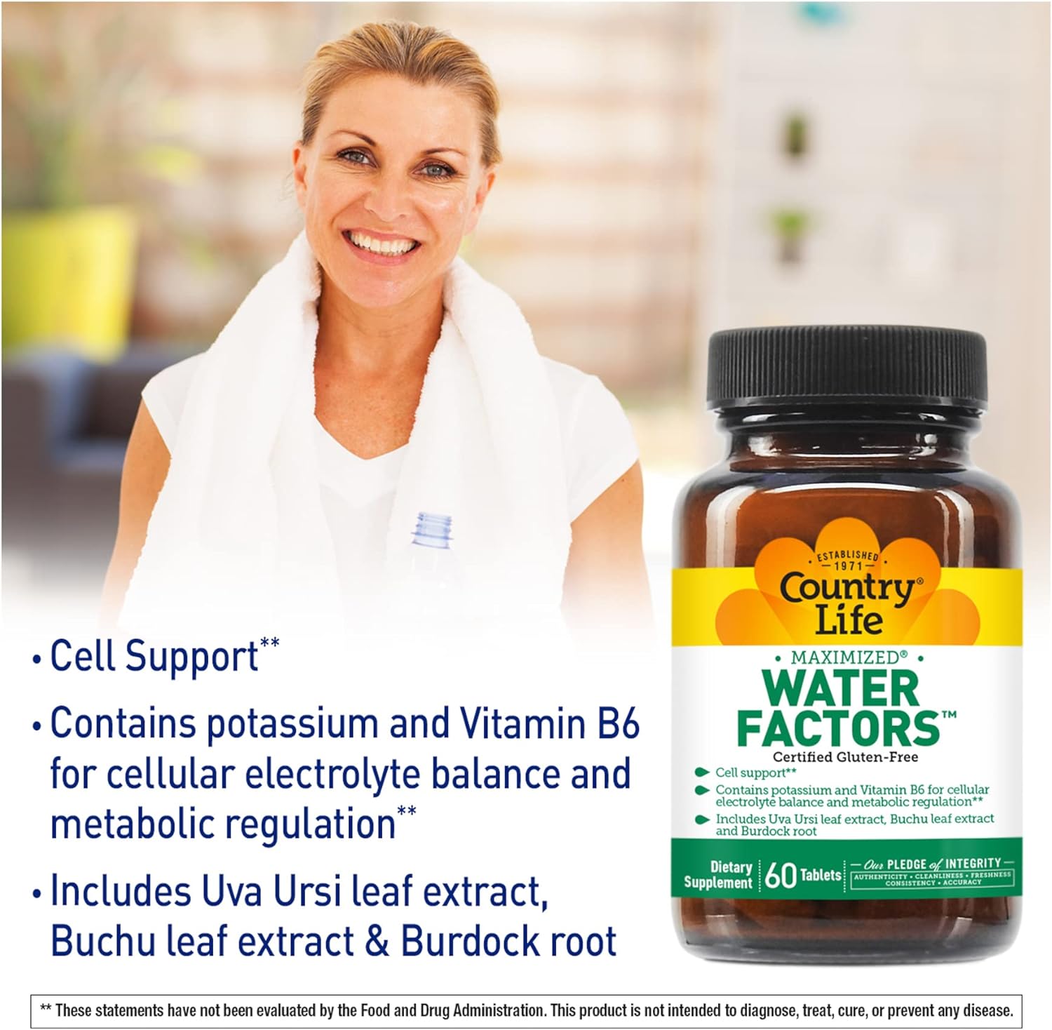 Country Life Maximized Water Factors, Cell Support, 60 Tablets, Certif