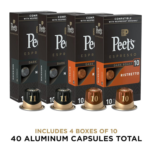Peet's Coffee, Dark Roast Espresso Capsules Variety Pack, Intensity 10-11, 40 Count (4 Boxes of 10 Espresso Pods)