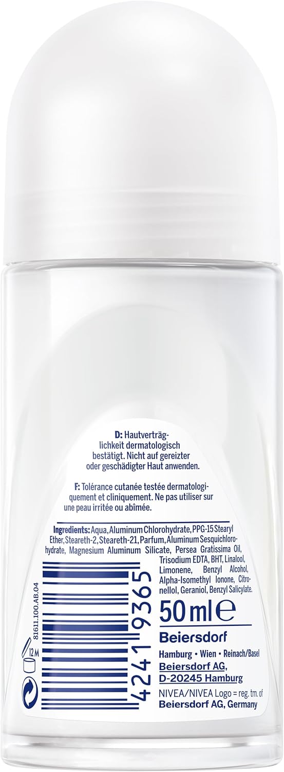 Nivea Dry Comfort Roll-On Deodorant (50 Ml), Re Antiperspirant With Minerals For Dry Skin Feeling, With 48H Protection And Dual Active Formula