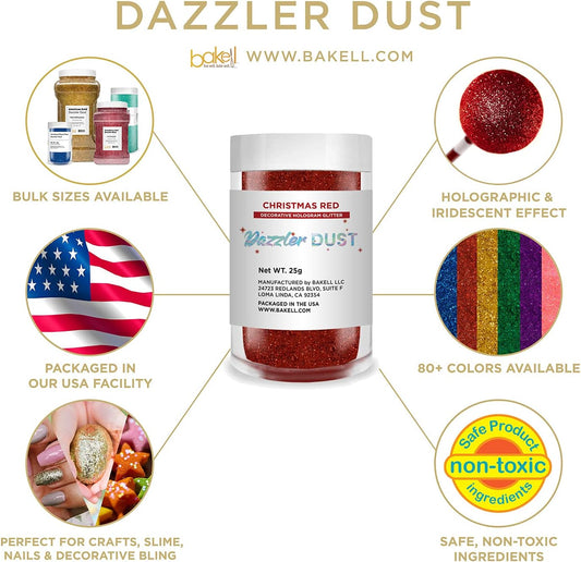 Bakell Dazzler Dust Art & Craft Glitter, 25G Jar Bulk | Dazzler Dust | Non-Toxic Decorating Glitter | Arts, Crafts, Slime, Glue, Paint, Face & Body (Silver Hologram)