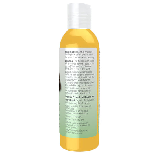 Now Foods Solutions, Organic Jojoba Oil, Moisturizing Multi-Purpose Oil For Face, Hair And Body, 4-Ounce