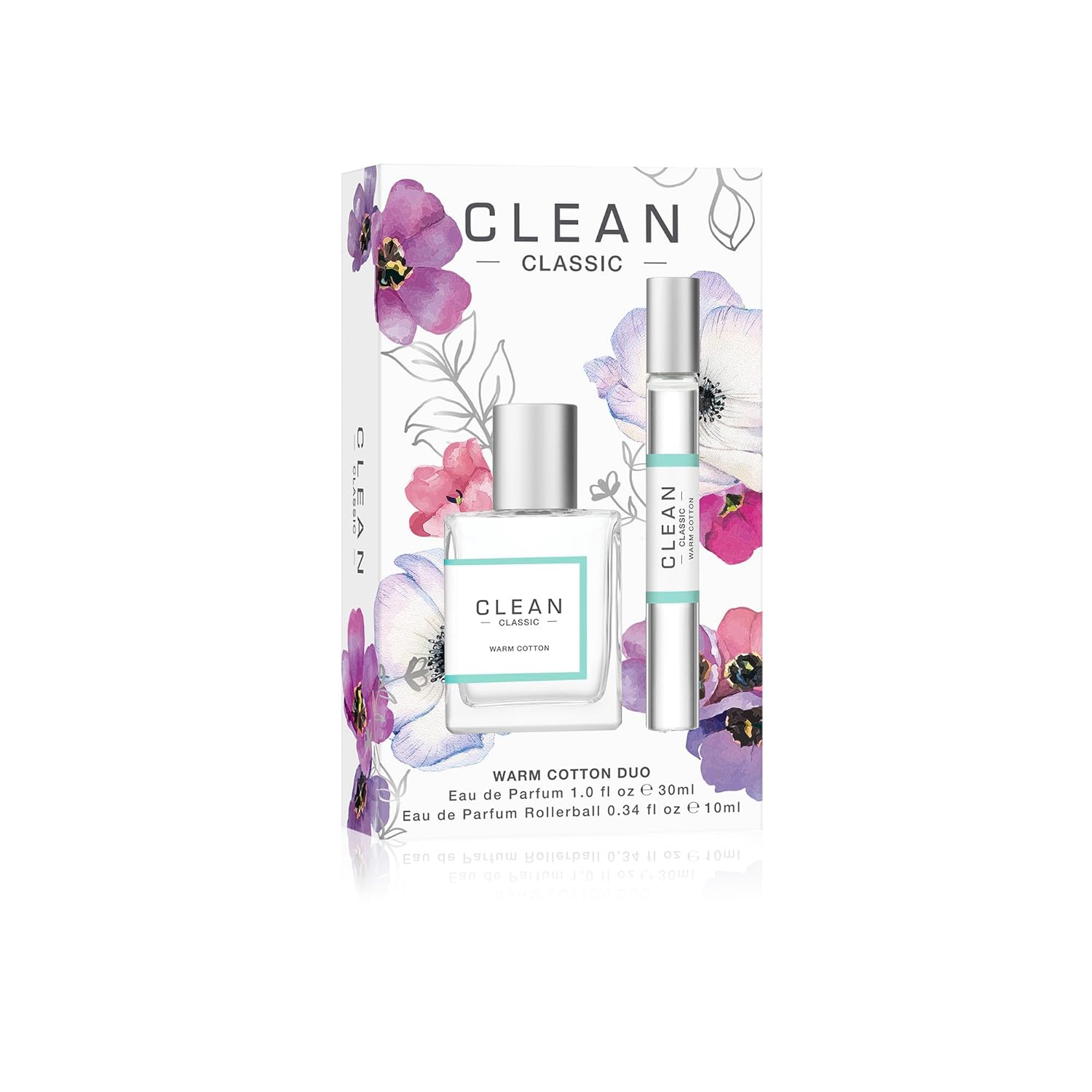 Clean Classic Eau De Parfum Warm Cotton Duo Set | Vegan, Phthalate-Free, & Paraben-Free | 30Ml Spray Bottle & 10Ml Rollerball Fragrance