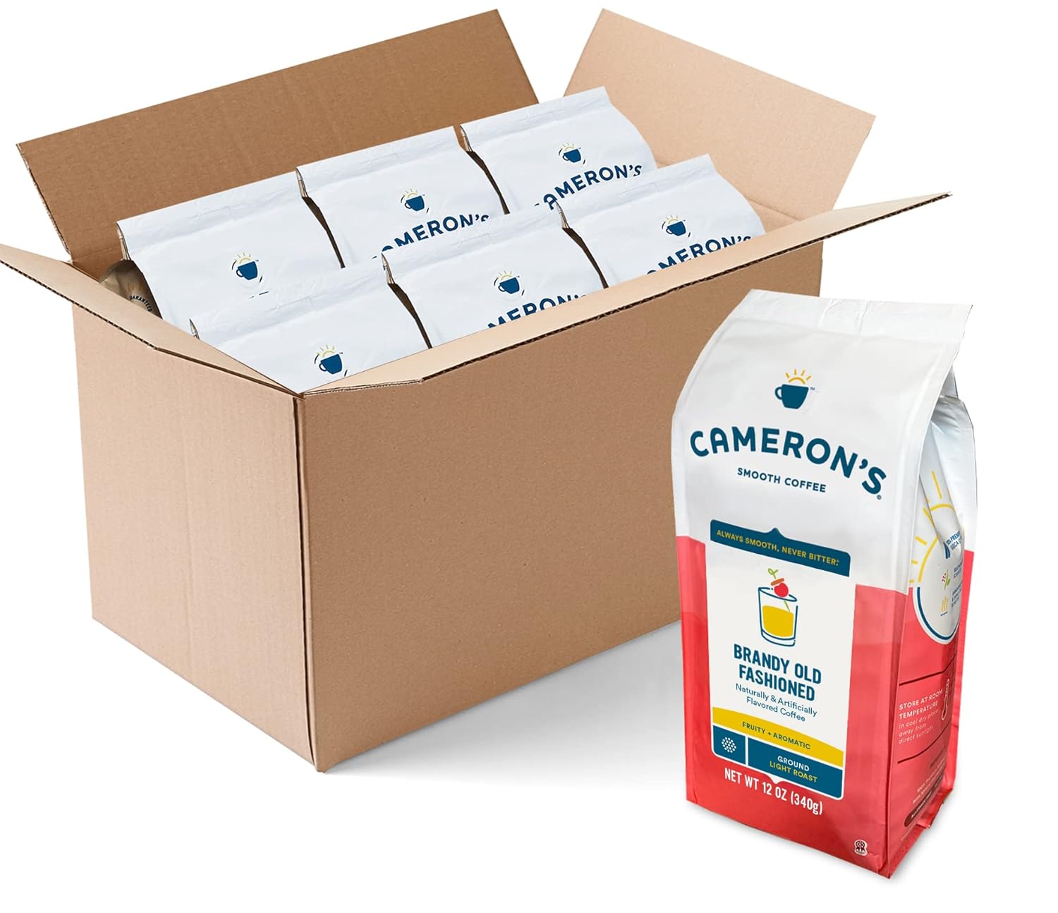 Cameron'S Coffee Brandy Old Fashioned Flavored Ground Coffee, Light Roast, 100% Arabica, 12-Ounce Bag, (Pack Of 6)