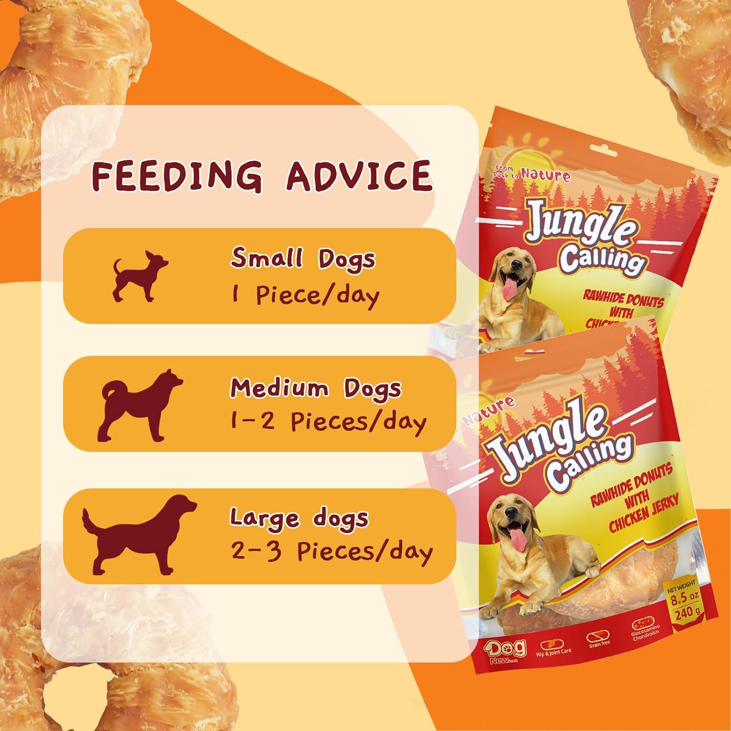 Jungle Calling Dog Treats Long Lasting, Rawhide Chews for Dogs, Chicken Wrapped Rawhide Donuts, Chewy Snacks for Medium Large Dogs : Pet Supplies