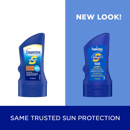 Coppertone SPORT Sunscreen SPF 100 Lotion, Water Resistant Sunscreen, Body Travel Size 3 Fl Oz