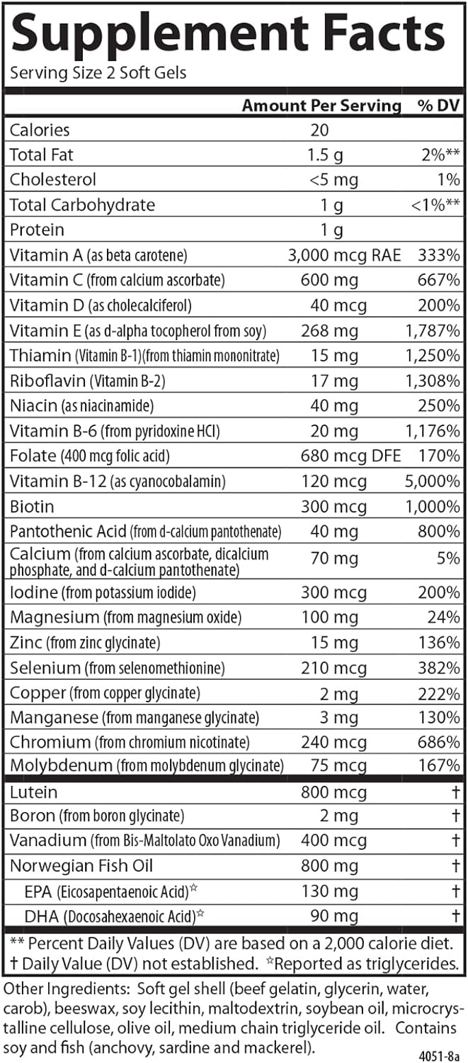 Carlson - Super-2-daily, Multi + Omega-3s + Lutein + D3, Vitamins A C 