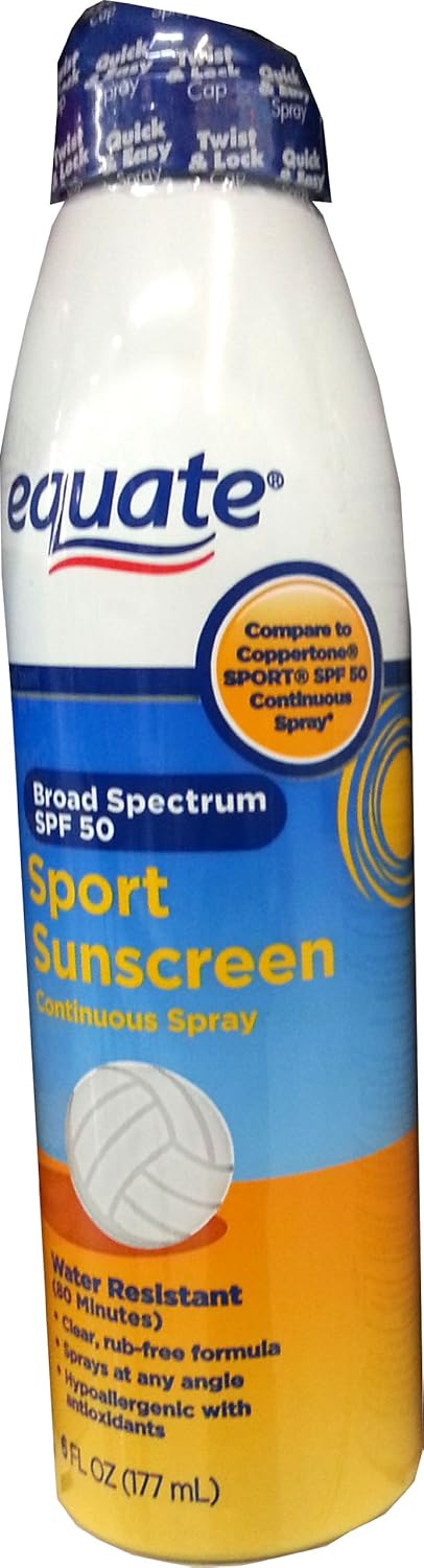 Equate Broad Spectrum Spf 50 Continuous Spray Sport Sunscreen 6Oz Compare To Coppertone Sport : Beauty & Personal Care