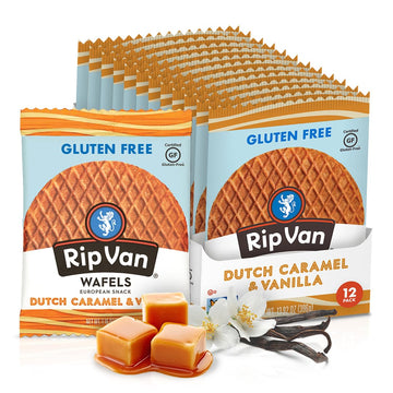 Rip Van Wafels Gluten-Free Stroopwafel - Dutch Caramel & Vanilla Stroopwafels Healthy Snacks Non-Gmo Low Sugar (6G) Calorie, 12 Count