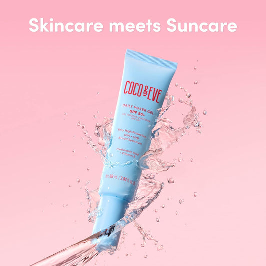 Coco & Eve Daily Water Gel Spf 50+ Sunscreen - Sun Face Protection Against Uva Uvb | Australian Made, Hydrating, Lightweight Facial Suncream | Hyaluronic Acid, Aloe Vera, Glycerin For Smooth Finish