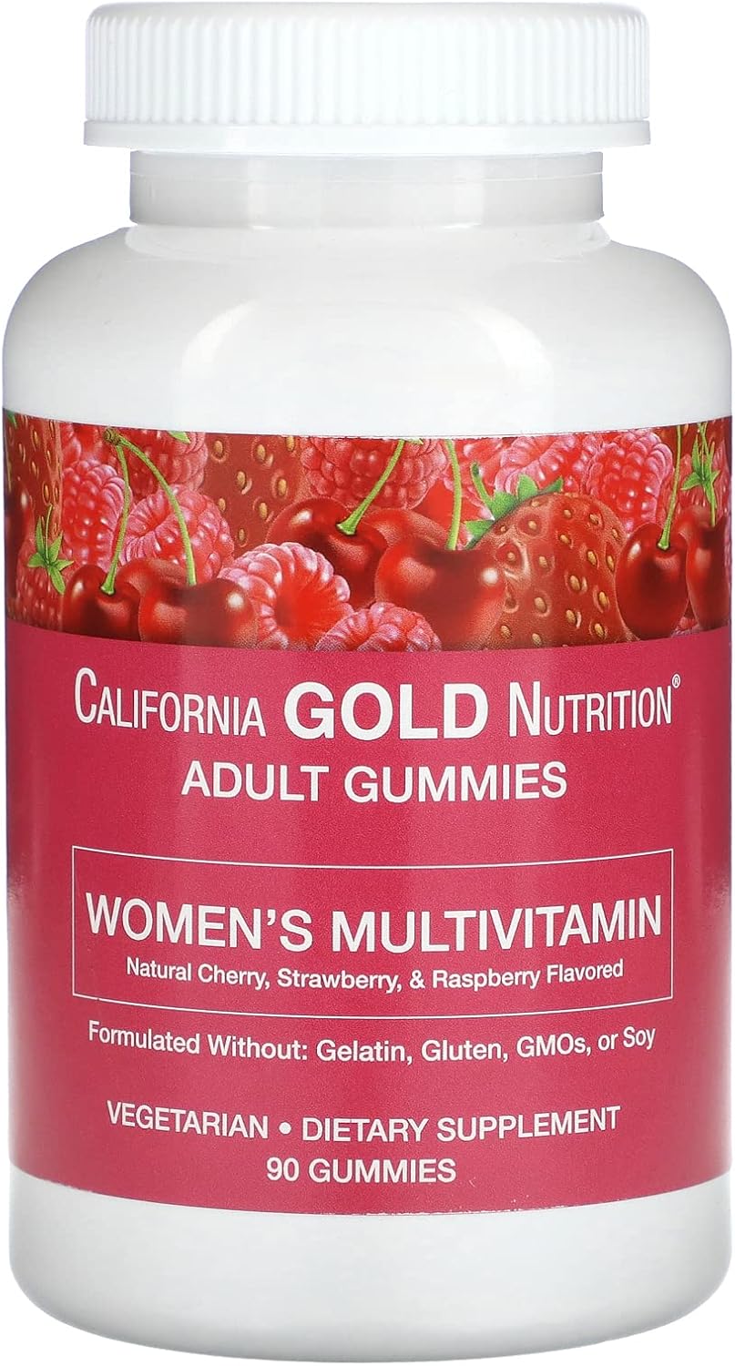 California Gold Nutrition Women’S Multivitamin Gummies, Cherry, Strawberry, And Raspberry, 90 Gummies