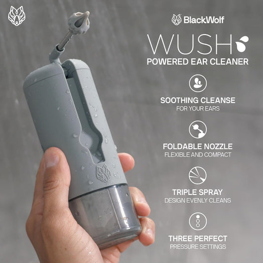 Wush Pro by Black Wolf, Grey - The Original Deluxe Water Powered Ear Cleaner with 6 Reusable Replacement Tips - Safe & Effective for Ear Wax Buildup - Electric Ear Wax Removal Kit
