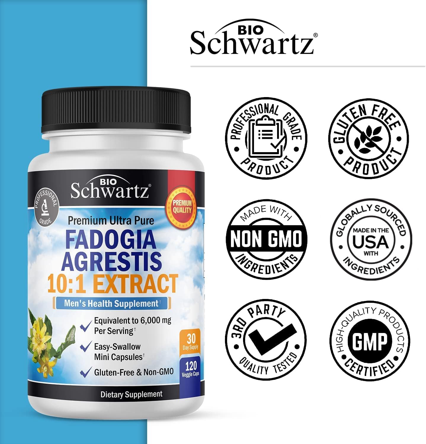 Fadogia Agrestis 600mg Ultra Concentrated - 10 to 1 Extract Equivalent to 6000mg Per Serving - Natural Men's Health Supplement (Gluten-Free & Non-GMO) 120 Veggie Capsules (Full 30 Day Supply) : Health & Household