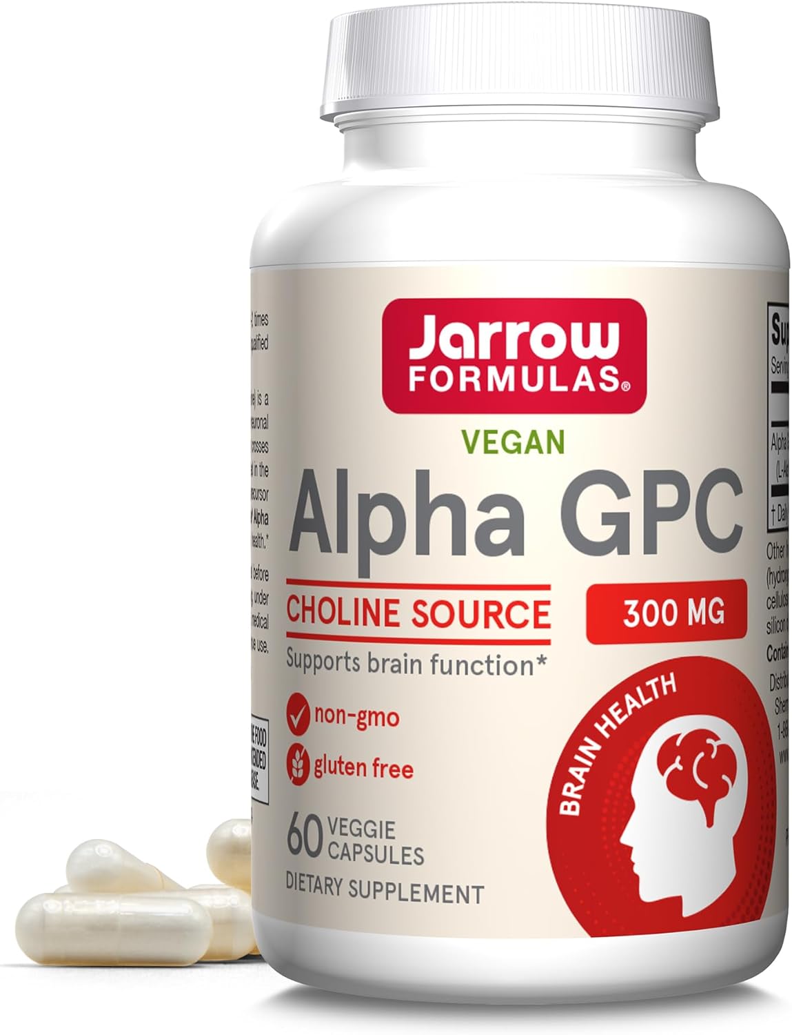 Jarrow Formulas Alpha GPC 300 mg - 60 Veggie Capsules - Supports Brain Function - Up to 60 Servings