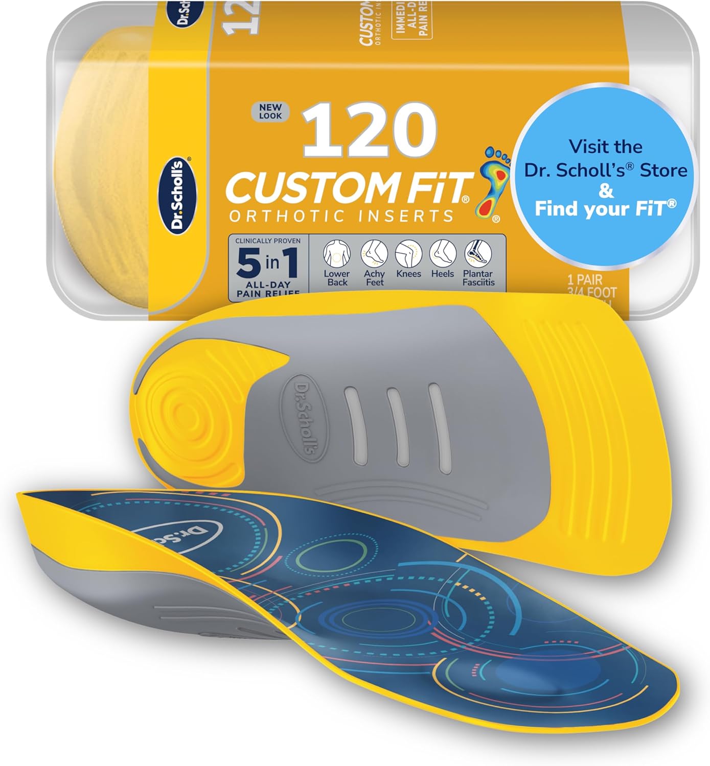 Dr. Scholl’S Custom Fit Orthotics 3/4 Length Inserts Cf 120, 5-In-1 All-Day Pain Relief For Feet, Lower Back, Knees, Heel & Plantar Fasciitis, Arch Support Shoe Insoles For Men Women, Fsa Hsa Eligible