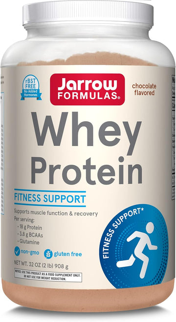 Jarrow Formulas Whey Protein With 18 G Of Protein, 3.8 G Of Bcaas, & Glutamine, Dietary Supplement For Muscle Function & Recovery Support, 32 Oz Chocolate Flavored Powder, Approximately 35 Day Supply