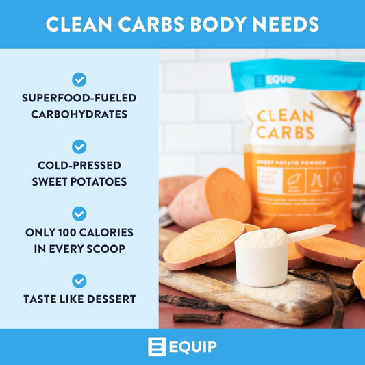 Equip Foods Clean Carbs - Sweet Potato Powder - Plant Based Pre Workout Carb Powder, Made From Dried Sweet Potatoes - 1.7 Pounds, Vanilla