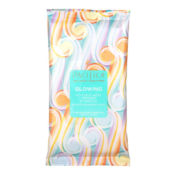 Pacifica Beauty Glowing Glycolic Acid, Orange, Vanilla Makeup Removing Wipes, Skincare, Aha, Aloe, Daily Cleansing, Face Wipes, Face Towelettes, Makeup Remover Cloth, Vegan, 10 Count (1 Pack)