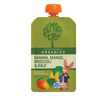 Pumpkin Tree Peter Rabbit Organics, Banana, Mango, And Kale, 4 Squeeze Pouch, Mango, Broccoli & Kale, 4.4 Ounce (Pack Of 10)