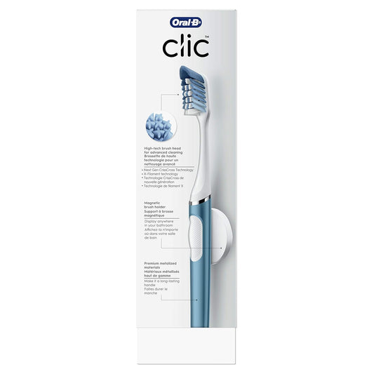 Oral-B Clic Toothbrush, Alaska Blue, With 2 Replaceable Heads And Magnetic Toothbrush Holder