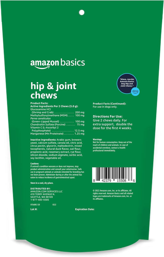 Amazon Basics Dog Hip & Joint Supplement Chews, Natural Duck Flavor, 120 Count (Previously Solimo)