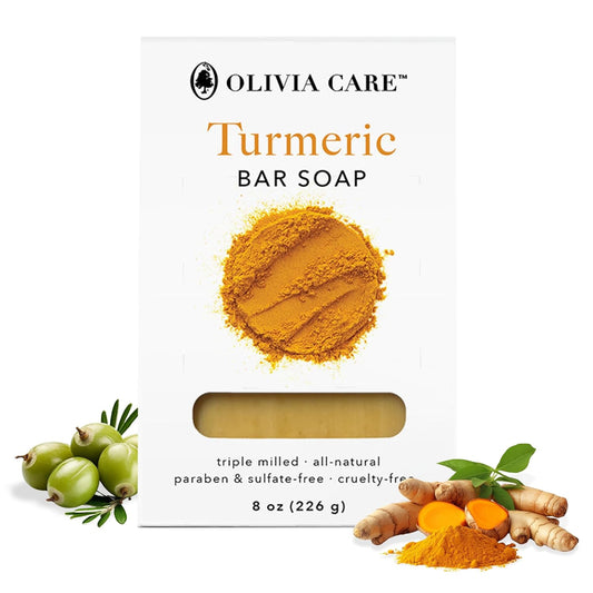 Olivia Care Turmeric Bar Soap -Natural, Vegan & Organic - For Face & Body Exfoliate, Hydrate, Moisturize & Deep Clean - Triple-Milled - Infused With Antioxidants - 8 Oz