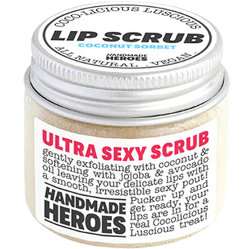 Handmade Heroes 100% Natural Lip Scrub, Vegan Conditioning Coconut Exfoliator - Gentle Exfoliant, Sugar Polish and Scrubber for Chapped Dry Lips, 1oz (Coconut Sorbet)