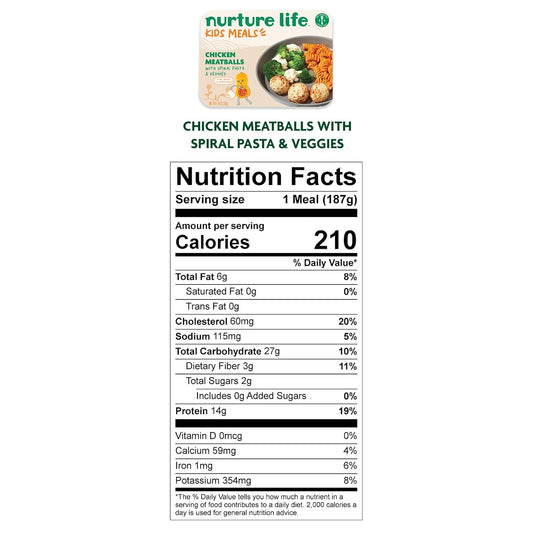 Nurture Life Kids Meals, Chicken Meatballs, Healthy Toddler & Kid Food, Freshly Cooked, Made To Order, Ships In Refrigerated Box, Nutritious Toddler Meals, Ready To Eat School Lunch, Organic Focus