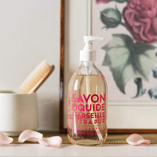 Compagnie De Provence Savon De Marseille Extra Pure Liquid Soap - Wild Rose - 16.7 Fl Oz Glass Pump Bottle And 33.8 Fl Oz Plastic Bottle Refill