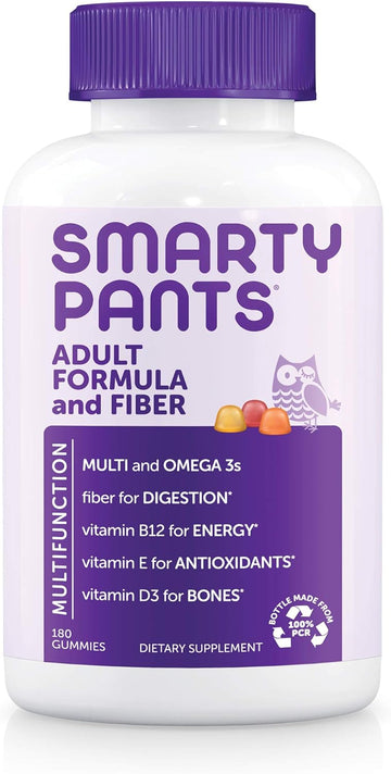 Smartypants Daily Gummy Multivitamin Adult W/ Fiber: Fiber For Digestive Support, Vitamin C, D3, & Zinc For Immunity, Omega 3 Fish Oil, Vitamin B6, E, B12, 180 Count (30 Day Supply)