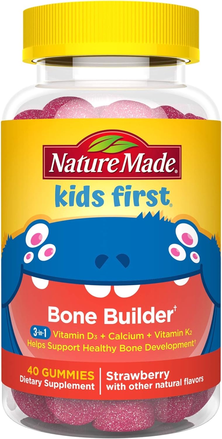 Nature Made Kids First Bone Builder with Calcium 200 mg, Vitamin D3 350 IU, and Vitamin K2 45 mcg, 40 Count