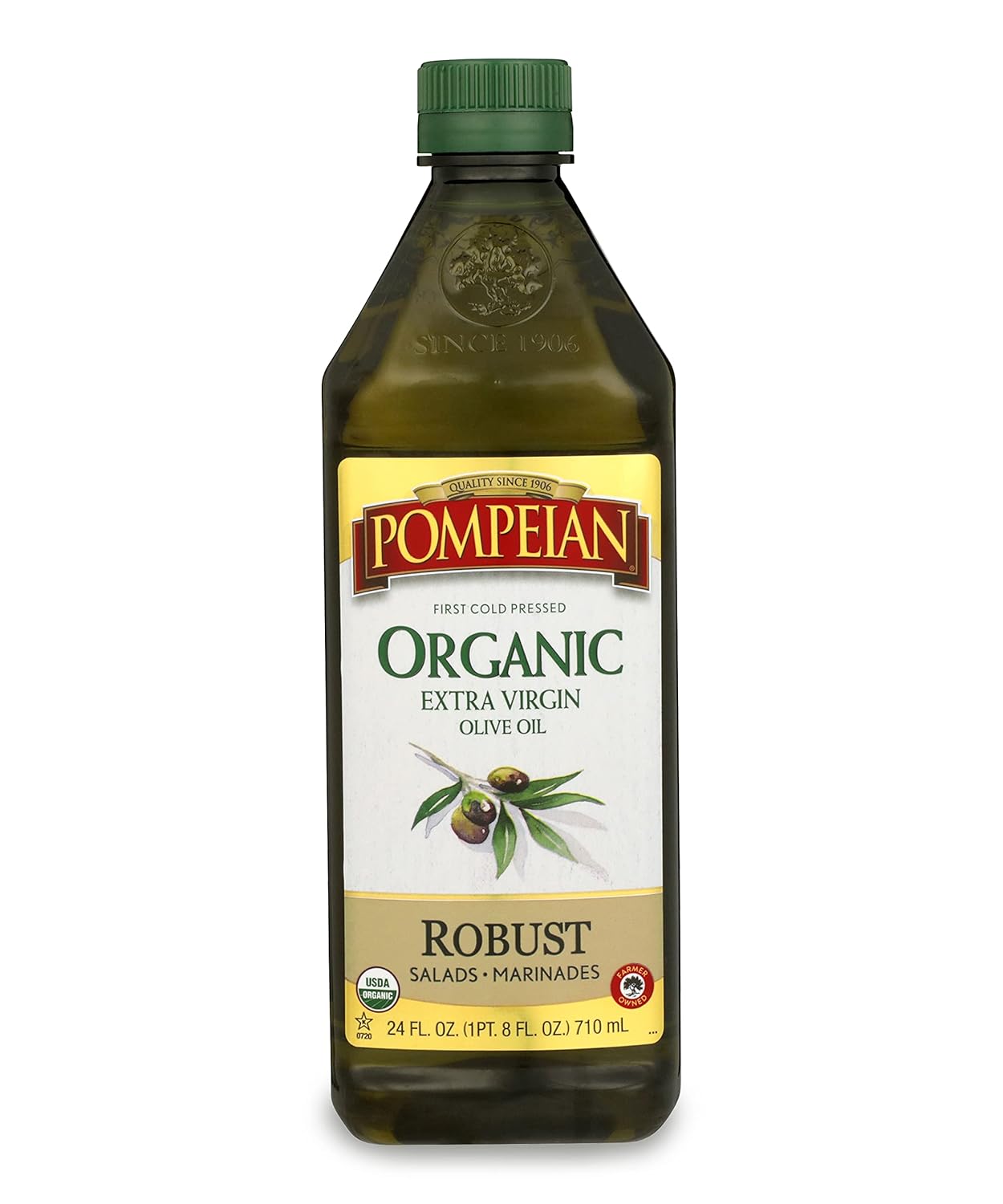 Pompeian Usda Organic Robust Extra Virgin Olive Oil, First Cold Pressed, Full-Bodied Flavor, Perfect For Salad Dressings & Marinades, 24 Fl. Oz