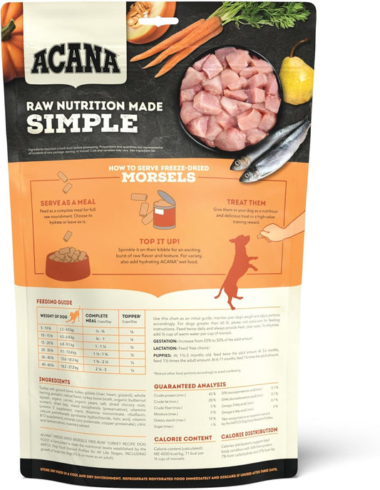 Acana Freeze Dried Dog Food Meal & Topper, Grain Free, High Protein Free-Run Turkey Recipe, 8 Oz