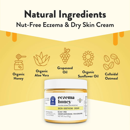 Eczema Honey Nut-Free Original Skin-Soothing Cream - Honey Lotion For Dry & Sensitive Skin - Natural Eczema Cream For Adults & Kids - Itchy Relief Cream For Eczema, Psoriasis, Dermatitis & More (4 Oz)