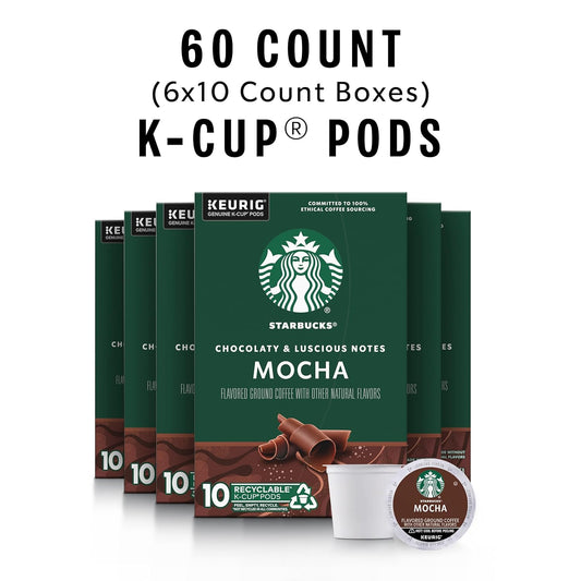Starbucks K-Cup Coffee Pods, Mocha Flavored Coffee, Naturally Flavored, 100% Arabica, 6 Boxes (60 Pods Total)