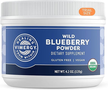 Vimergy USDA Organic Wild Blueberry Supplement Powder, Trial Size - 30 Servings ? Natural Wild Blueberries - Fruit Powder for Smoothies, Juices, Fruit Bowls, Non-GMO, Gluten-Free, Vegan, Paleo (120g)