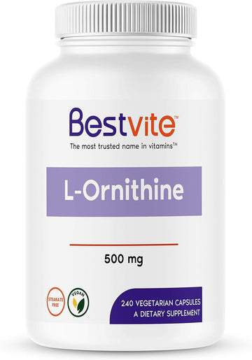 BESTVITE L-Ornithine 500mg (240 Vegetarian Capsules) - No Stearates -
