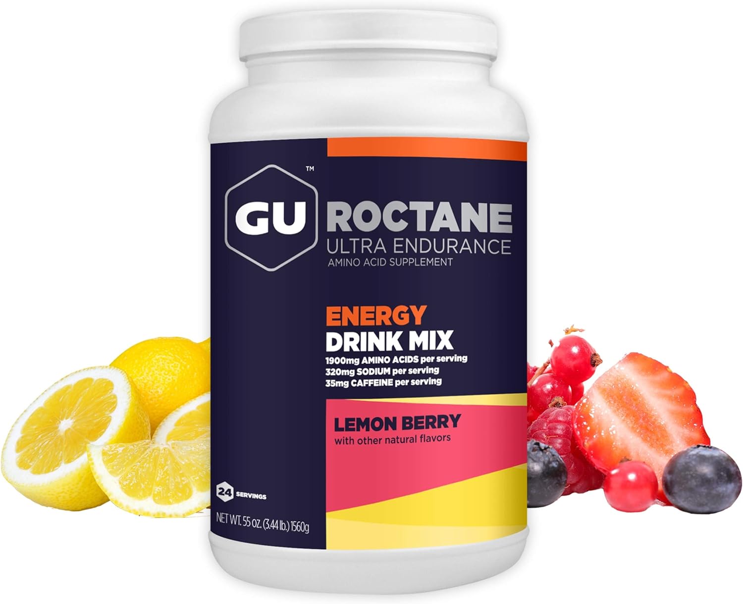 Gu Energy Roctane Ultra Endurance Energy Drink Mix, Vegan, Gluten-Free, Kosher,Caffeine-Free, And Dairy-Free N-The-Go Energy For Any Workout, 3.44-Pound Jar, Lemon Berry