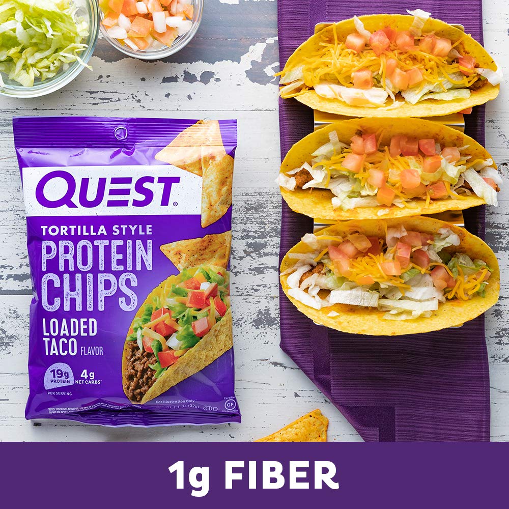 Quest Nutrition Loaded Taco Tortilla Style Protein Chips, 19G Protein, 4G Net Carb, Low Carb, Gluten Free, 1.1 Oz (Pack Of 12)