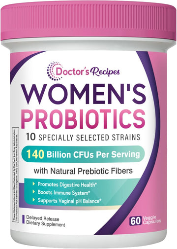 Doctor'S Recipes Probiotics For Women, Organic Prebiotics And Probiotics For Digestive Health, Vaginal Health, 140 Billion Cfu, 10 Strains, Shelf Stable, 60 Capsules