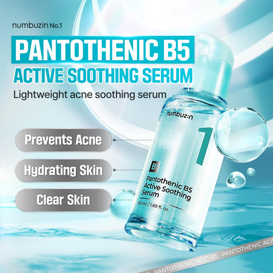 Numbuzin No.1 Pantothenic B5 Active Soothing Serum | Lightweight Facial Serum, Excess Oil Control, Acne Soothing, Pantothenic Acid, Hydrating, Korean Skincare | 1.69 Fl Oz