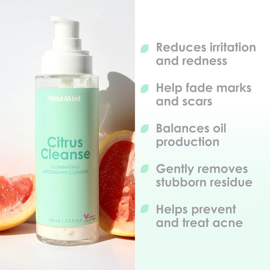 WildMint Citrus Cleanse Natural Face Cleanser | Gentle & Creamy Face Wash for Sensitive, Mature, Acne-Prone & Dry Skin | Vitamin C Brightening Skincare | UK Made Vegan & Cruelty-Free Skincare | 100ml