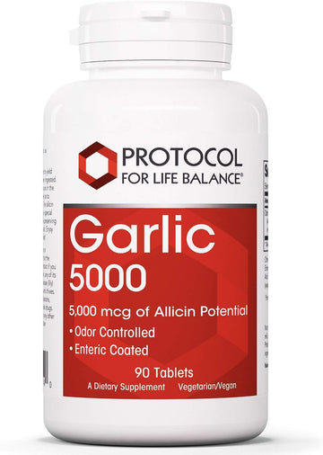 Protocol Garlic 5,000-5,000mcg Allicin Supplement - Odor Controlled, Enteric Coated - Vegan & Kosher - 90 Tablets