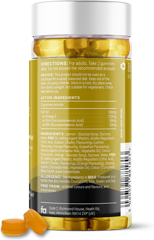 Feel Amazing Omega 3 Kids Gummies With Vitamin A, D, C & B12 - Sugar Free - Supports Brain Development, Immune System & Bone Health - 30 Servings